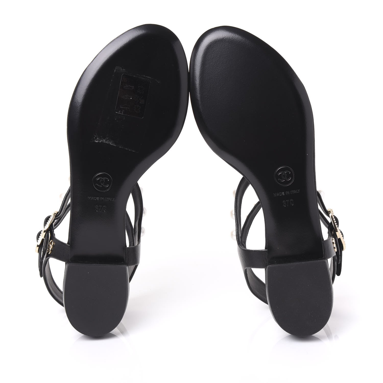 Chanel Lambskin Pearl Thong Sandals 37 Black 5 of 8