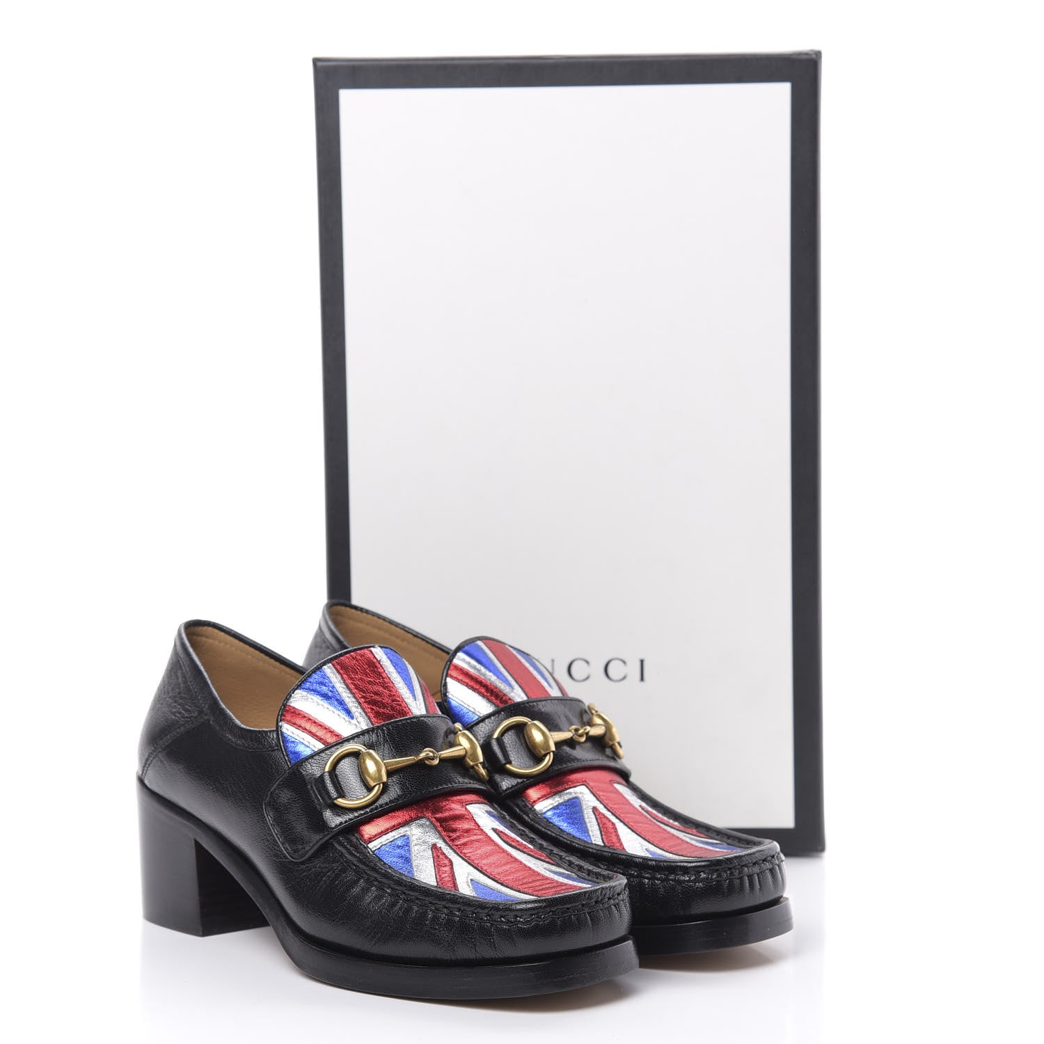 Gucci Lambskin Union Jack Horsebit Loafer Pumps 35.5 Black 9 of 9