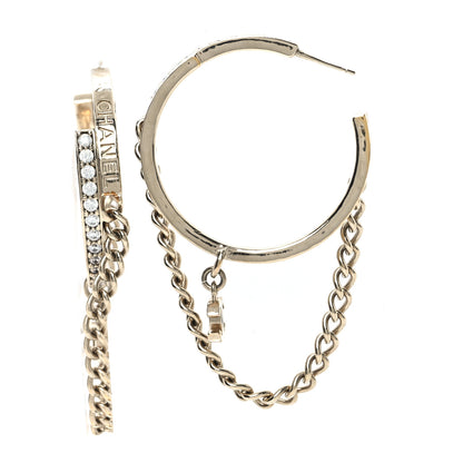 Chanel Metal Crystal Chain CC Hoop Earrings Gold 1 of 6