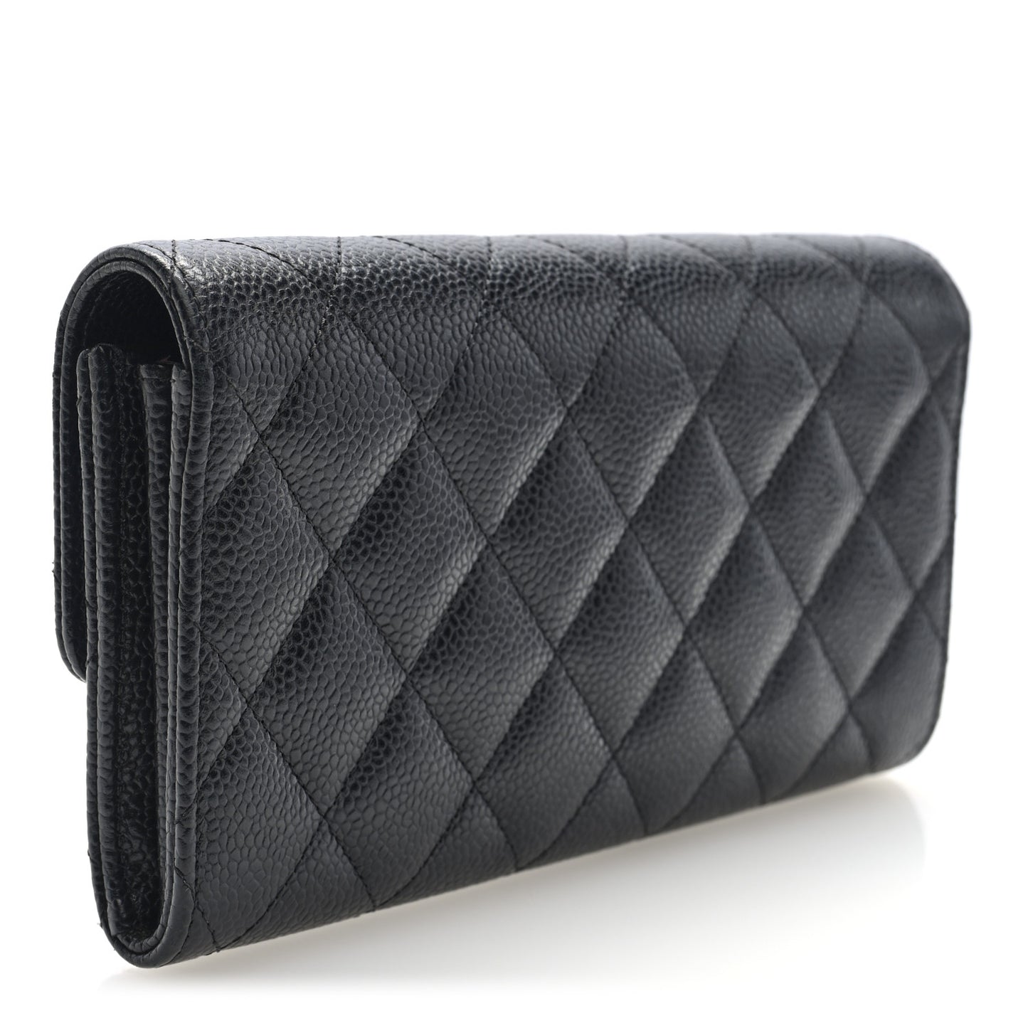Caviar Quilted Large Gusset Flap Wallet Black