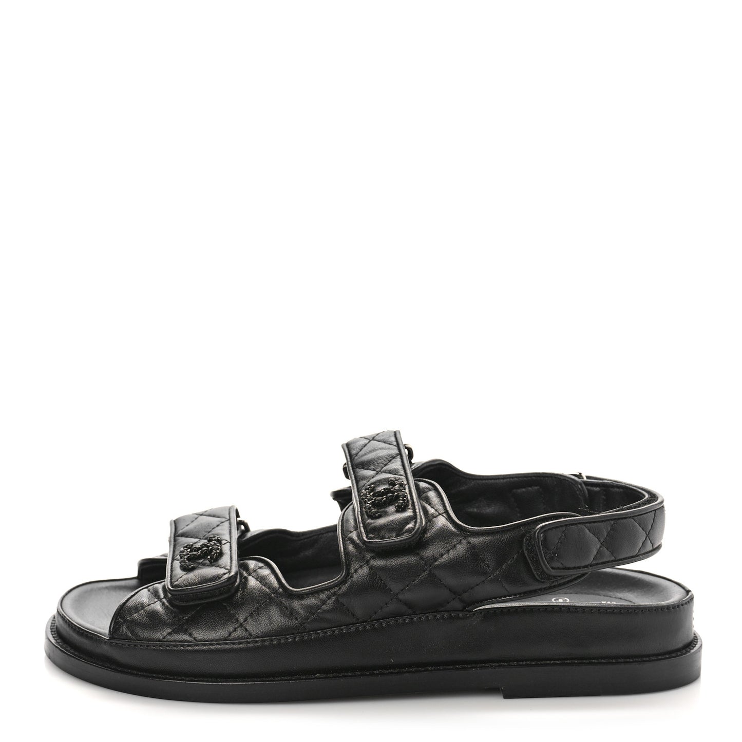 Lambskin Quilted Velcro Dad Sandals 38.5 Black
