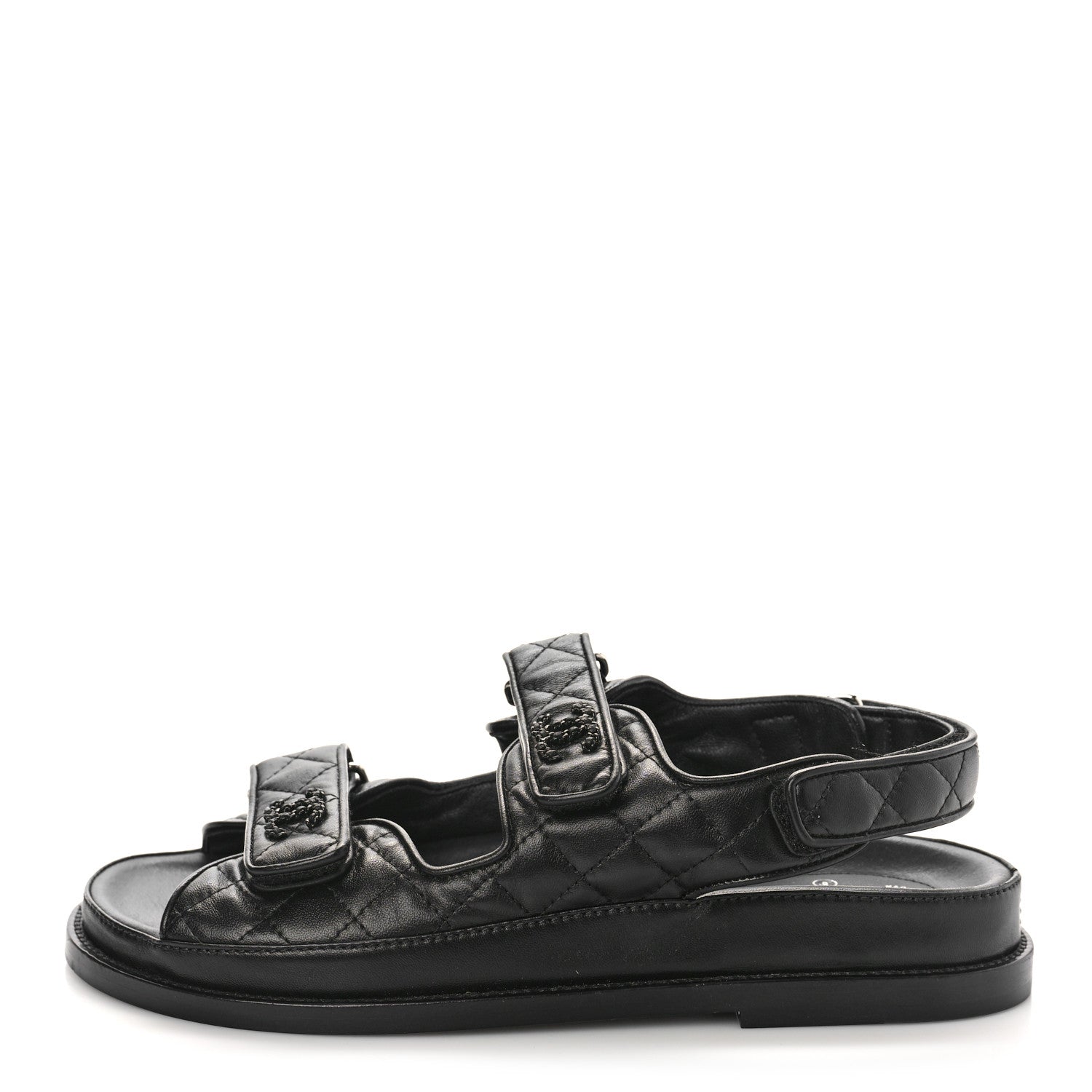 Chanel Lambskin Quilted Velcro Dad Sandals 38.5 Black 1 of 8