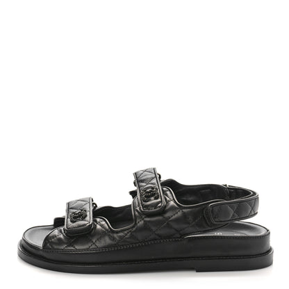 Chanel Lambskin Quilted Velcro Dad Sandals 38.5 Black 1 of 8