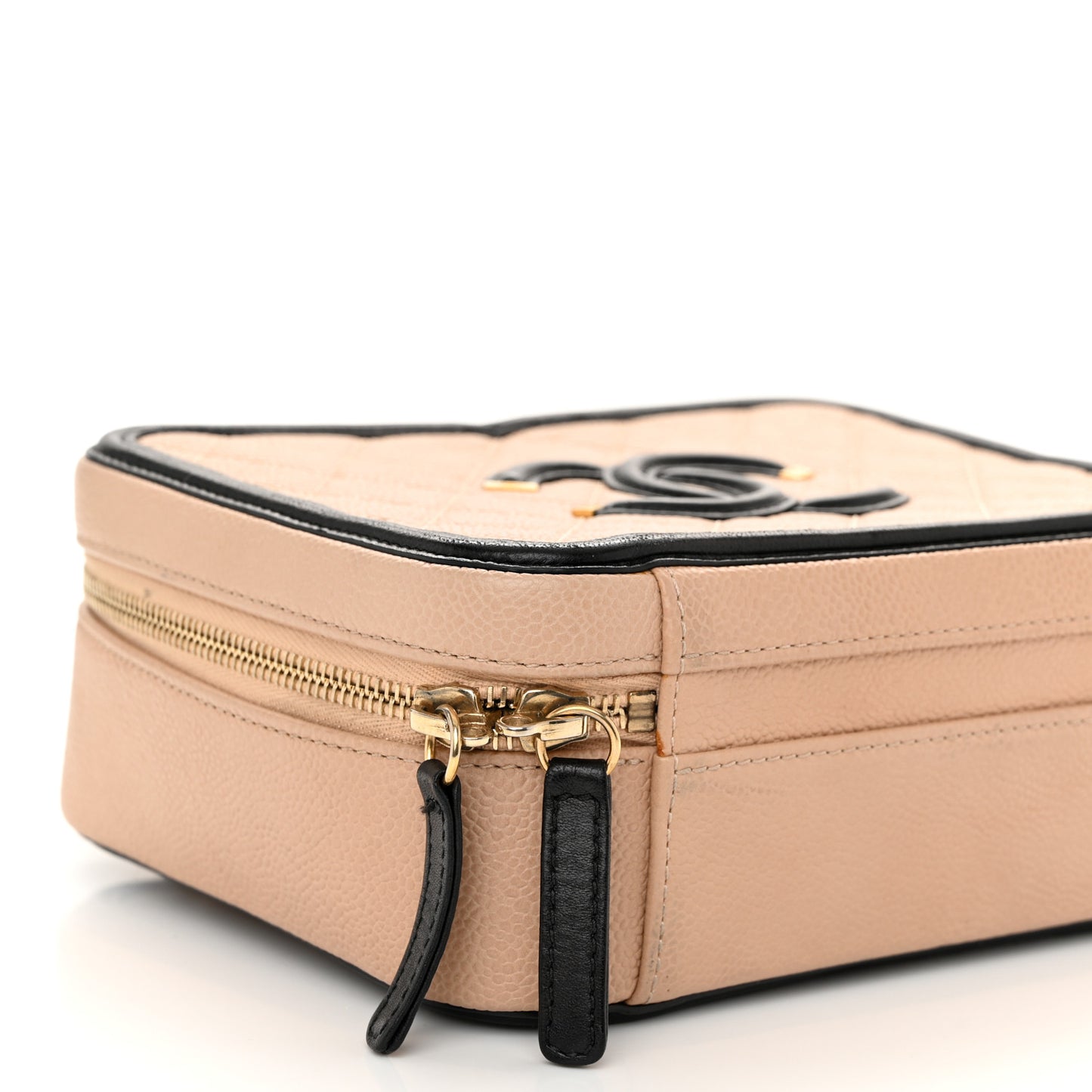 Caviar Quilted Medium CC Filigree Vanity Case Beige Black