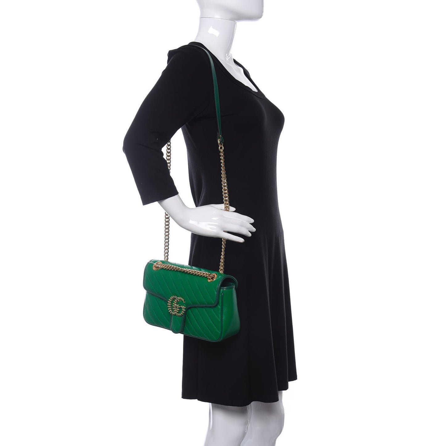 Azalea Calfskin Enamel Matelasse Diagonal Small Torchon GG Marmont Shoulder Bag New Shamarock Emerald