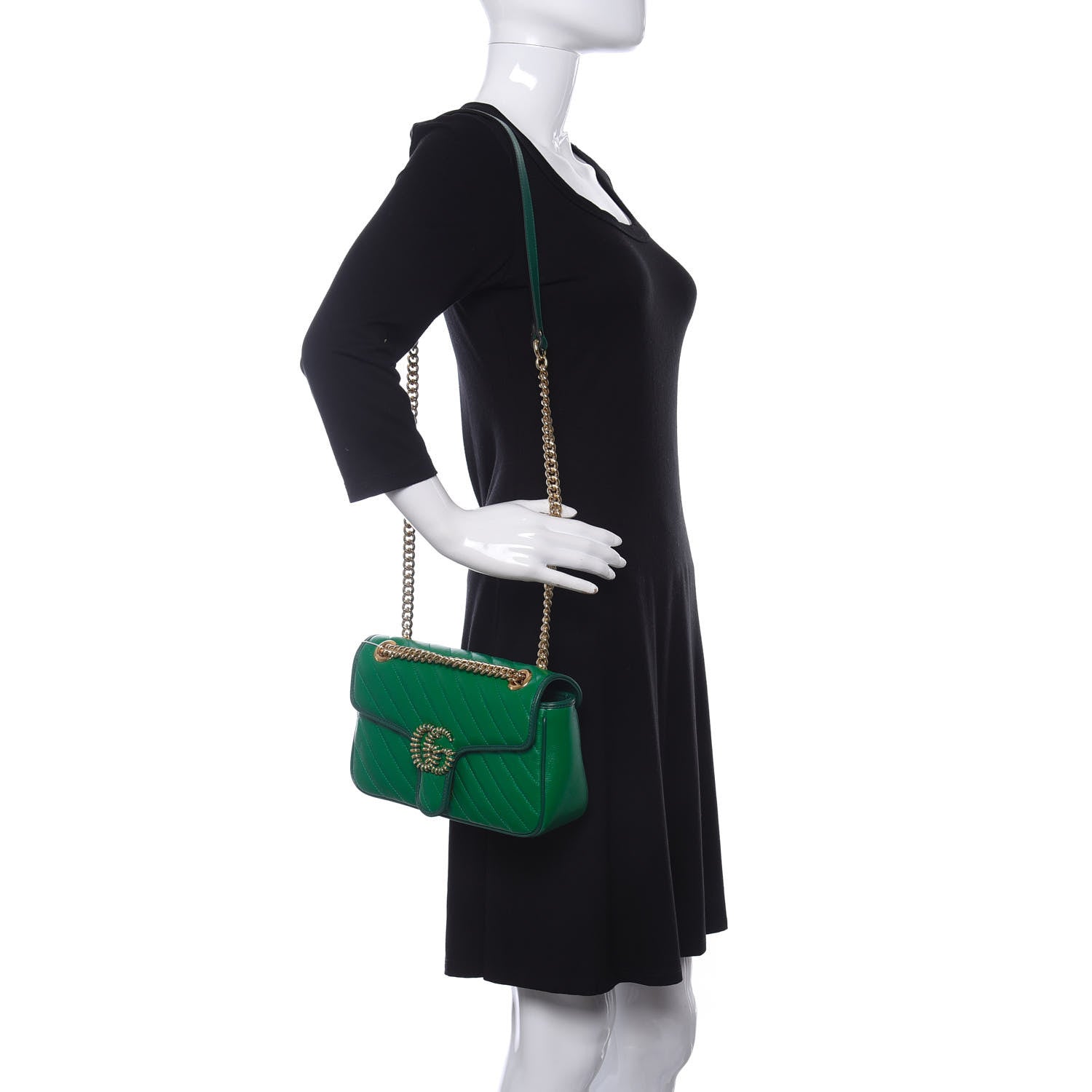 Gucci Azalea Calfskin Enamel Matelasse Diagonal Small Torchon GG Marmont Shoulder Bag New Shamarock Emerald 2 of 10