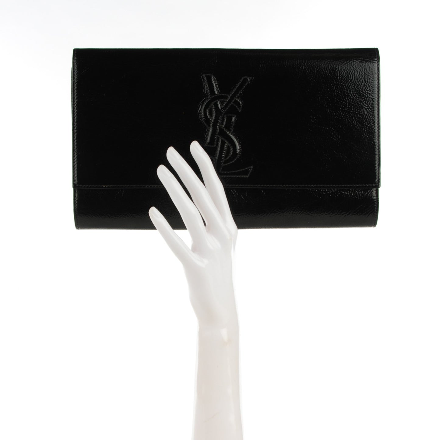 Textured Patent Monogram Large Belle De Jour Clutch Black