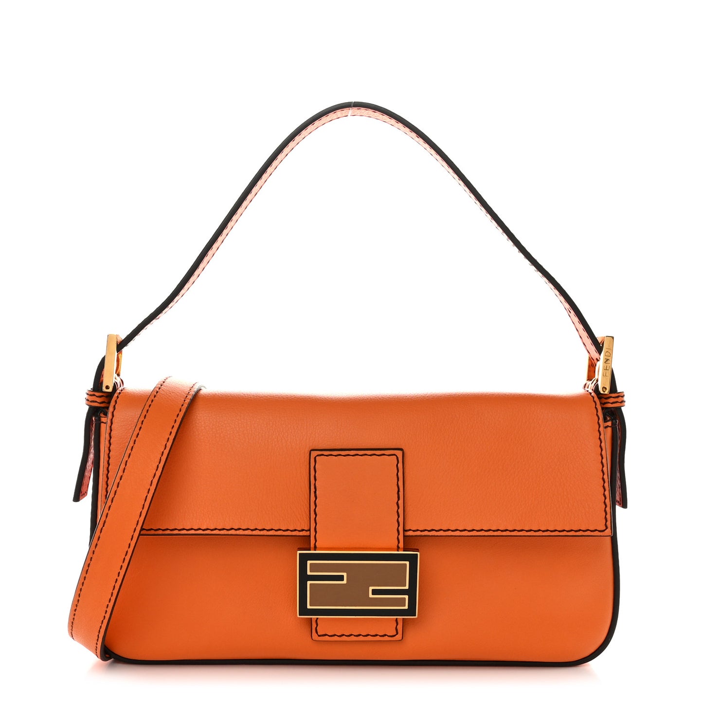 Vitello Flamingo Enamel Interchangeable Strap Baguette Orange Black Tobacco