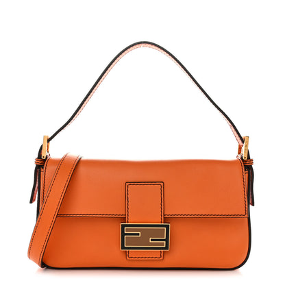 Fendi Vitello Flamingo Enamel Interchangeable Strap Baguette Orange Black Tobacco 1 of 11