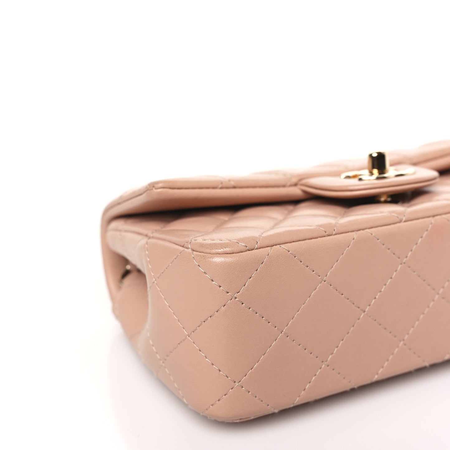 Lambskin Quilted Mini Rectangular Flap Beige