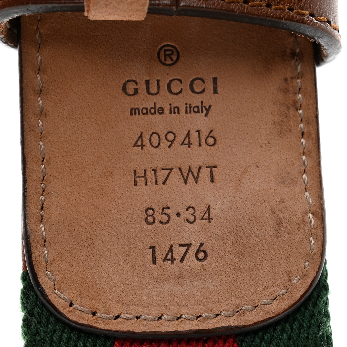 Nylon Calfskin Double G Web 40mm Belt 85 34 Green Red Cuir