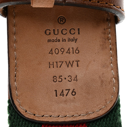 Gucci Nylon Calfskin Double G Web 40mm Belt 85 34 Green Red Cuir 3 of 6