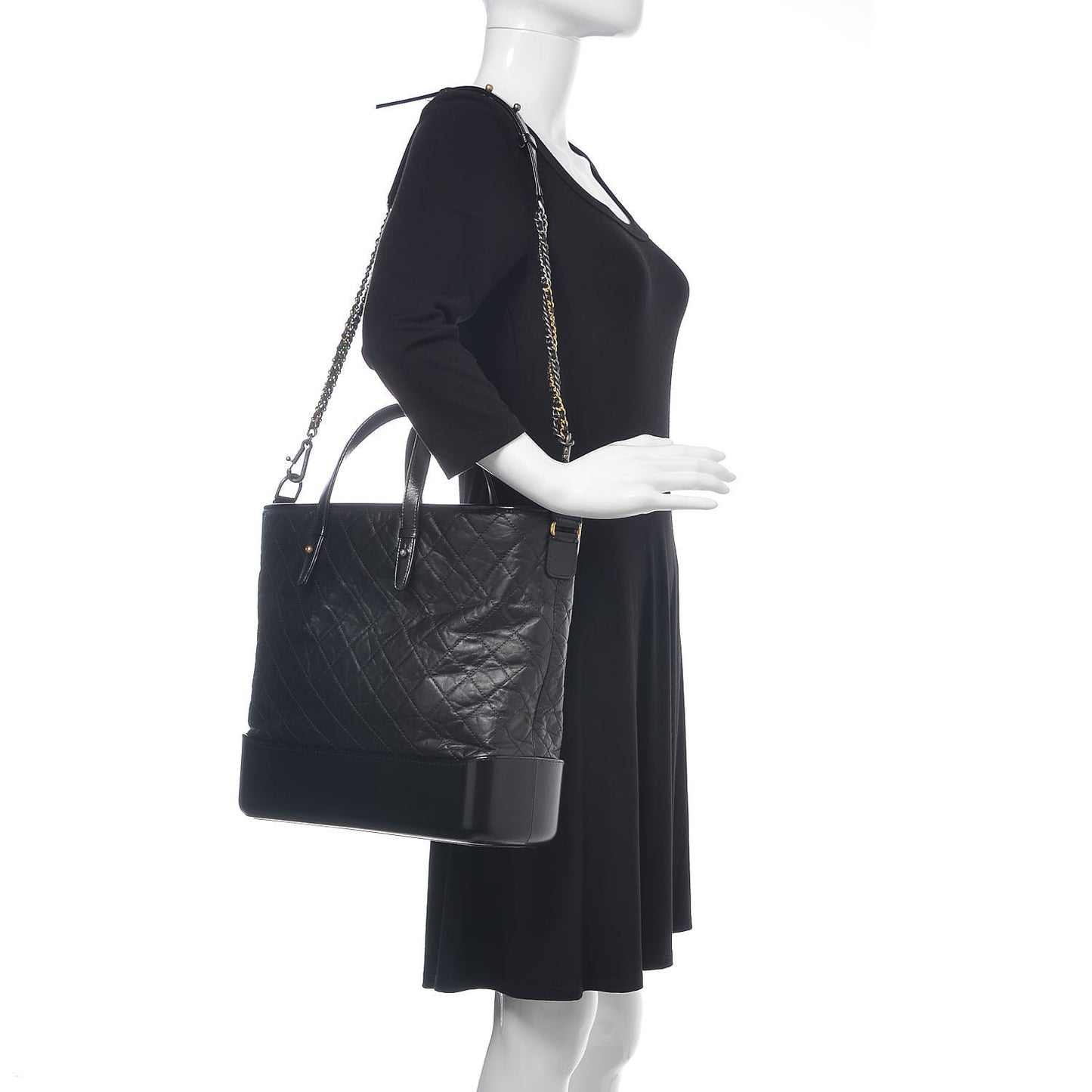 Calfskin Quilted Large Gabrielle Shopping Tote Black