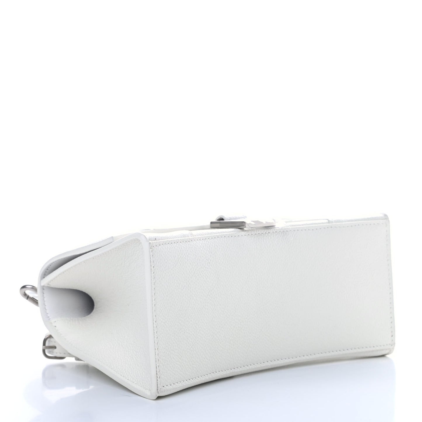 Grained Calfskin Small Hourglass Top Handle Bag White