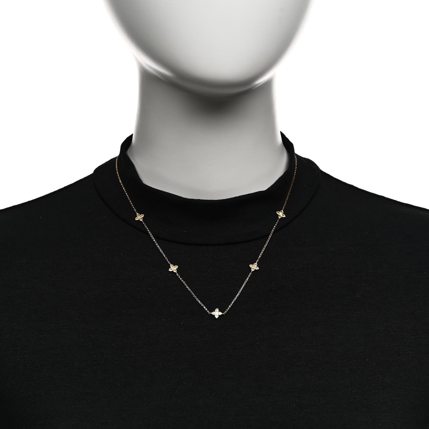 Roberto Coin 18K Yellow Gold Diamond By the Inch Five Station Flower Necklace 2 of 5