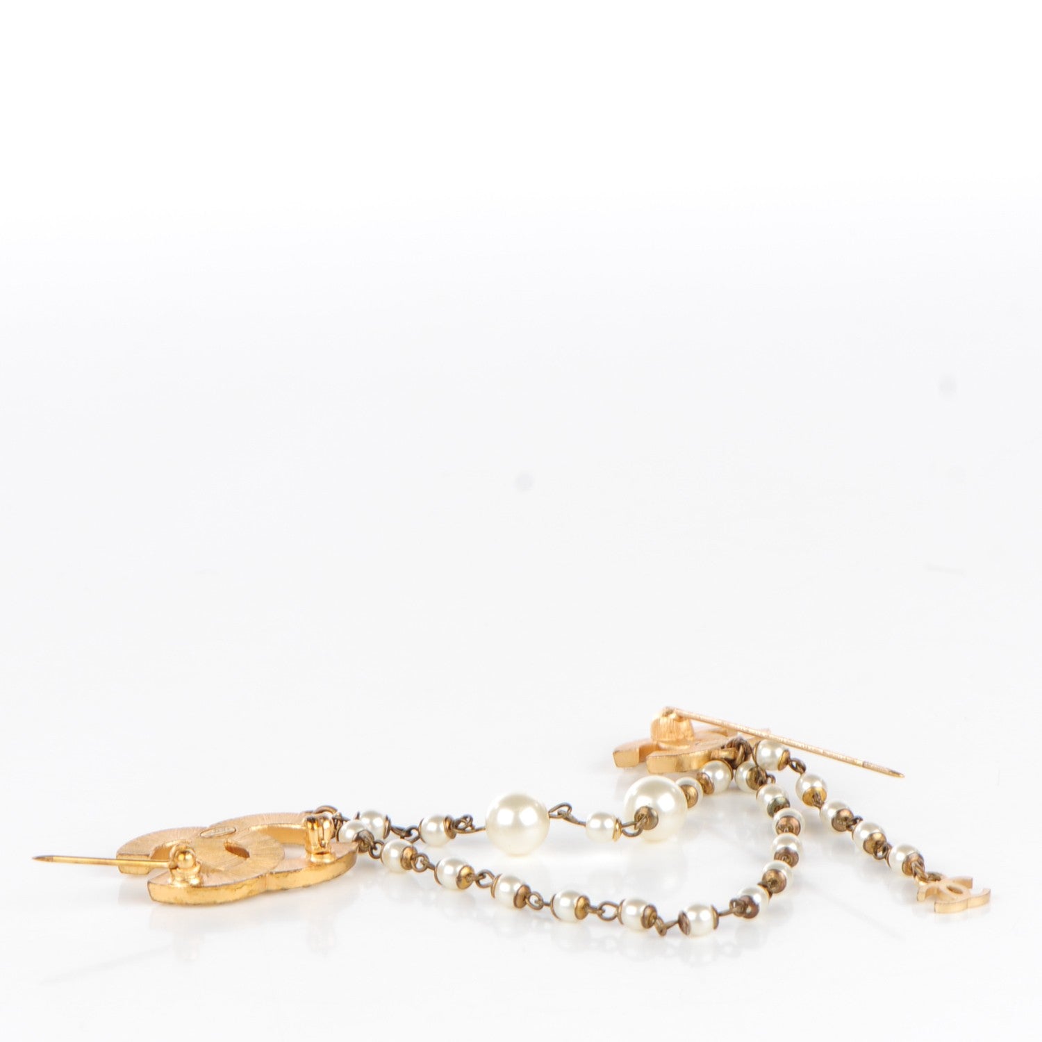 Chanel Pearl Crystal CC Brooch Gold 3 of 4