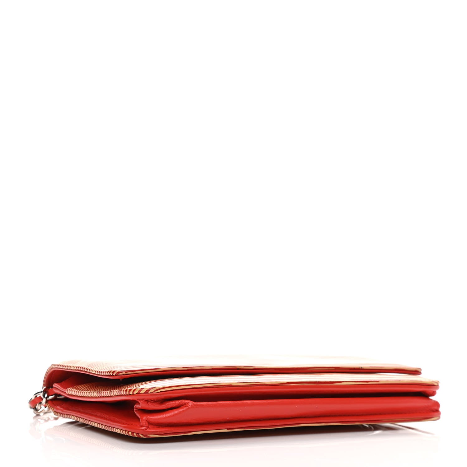 Chanel Patent Striped Wallet On Chain WOC Red 4 of 15