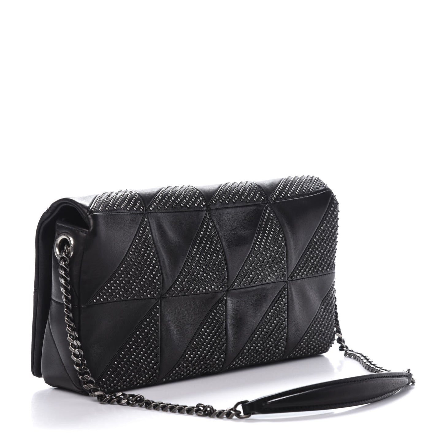 Lambskin Patchwork Micro Stud Monogram Medium Jamie Baguette Black