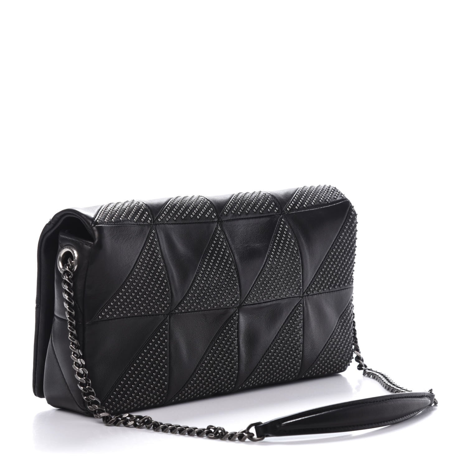 Saint Laurent Lambskin Patchwork Micro Stud Monogram Medium Jamie Baguette Black 3 of 10