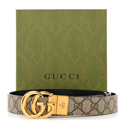 Gucci GG Supreme Monogram Plutone Calfskin Double G Reversible 30mm Belt 80 32 Beige Ebony Black 9 of 9