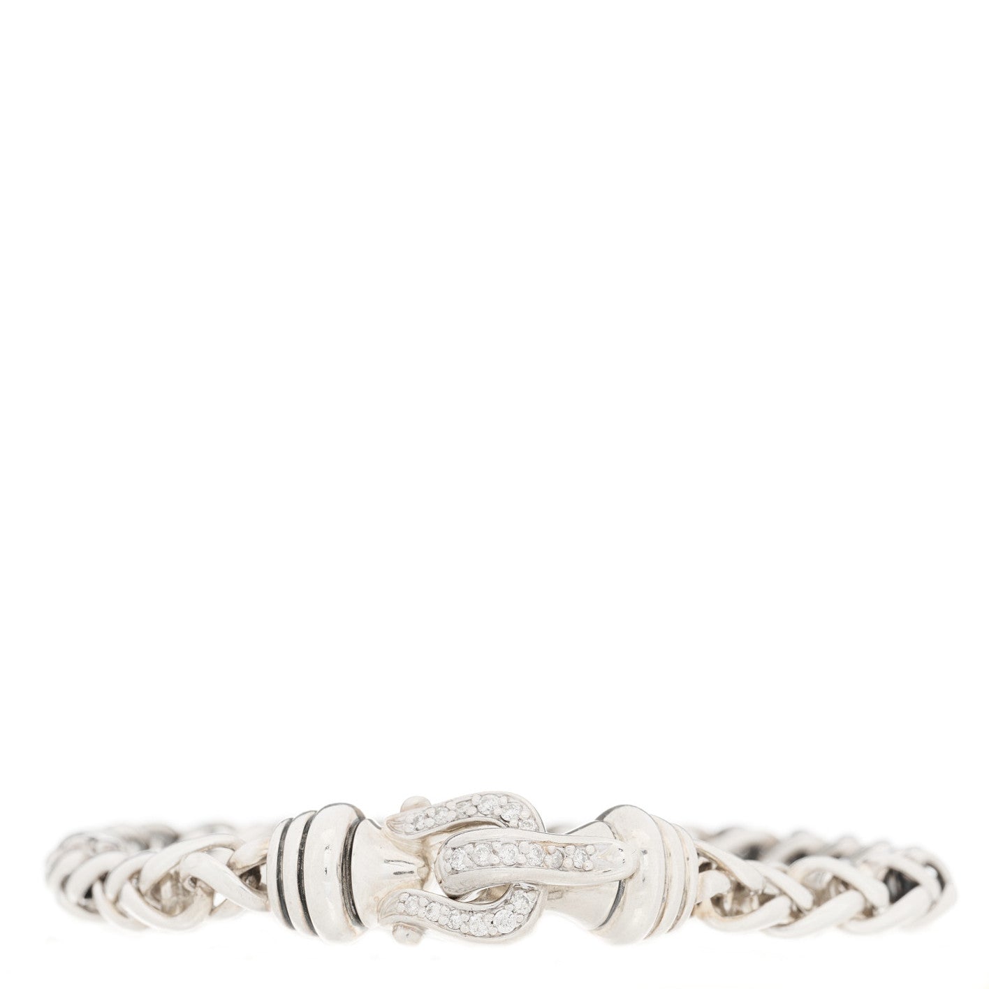 David Yurman Sterling Silver Diamond 6mm Buckle Wheat Chain Bracelet 1 of 3