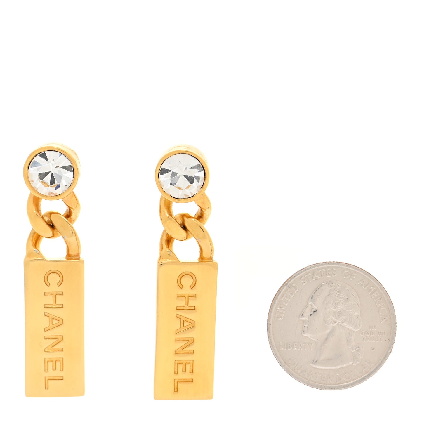 Crystal Tag Drop Earrings Gold
