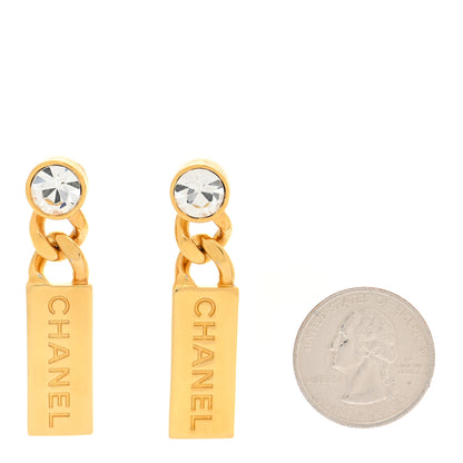 Chanel Crystal Tag Drop Earrings Gold 2 of 5