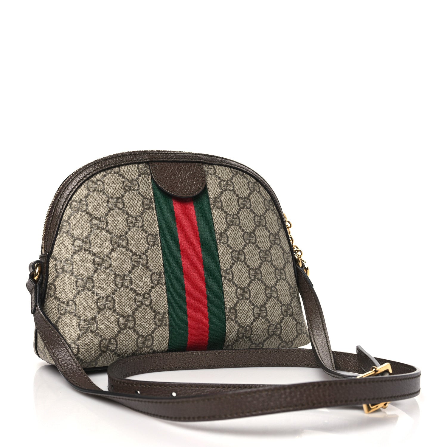Gucci GG Supreme Monogram Textured Dollar Calfskin Web Small Ophidia Dome Shoulder Bag Beige Ebony New Acero 3 of 10