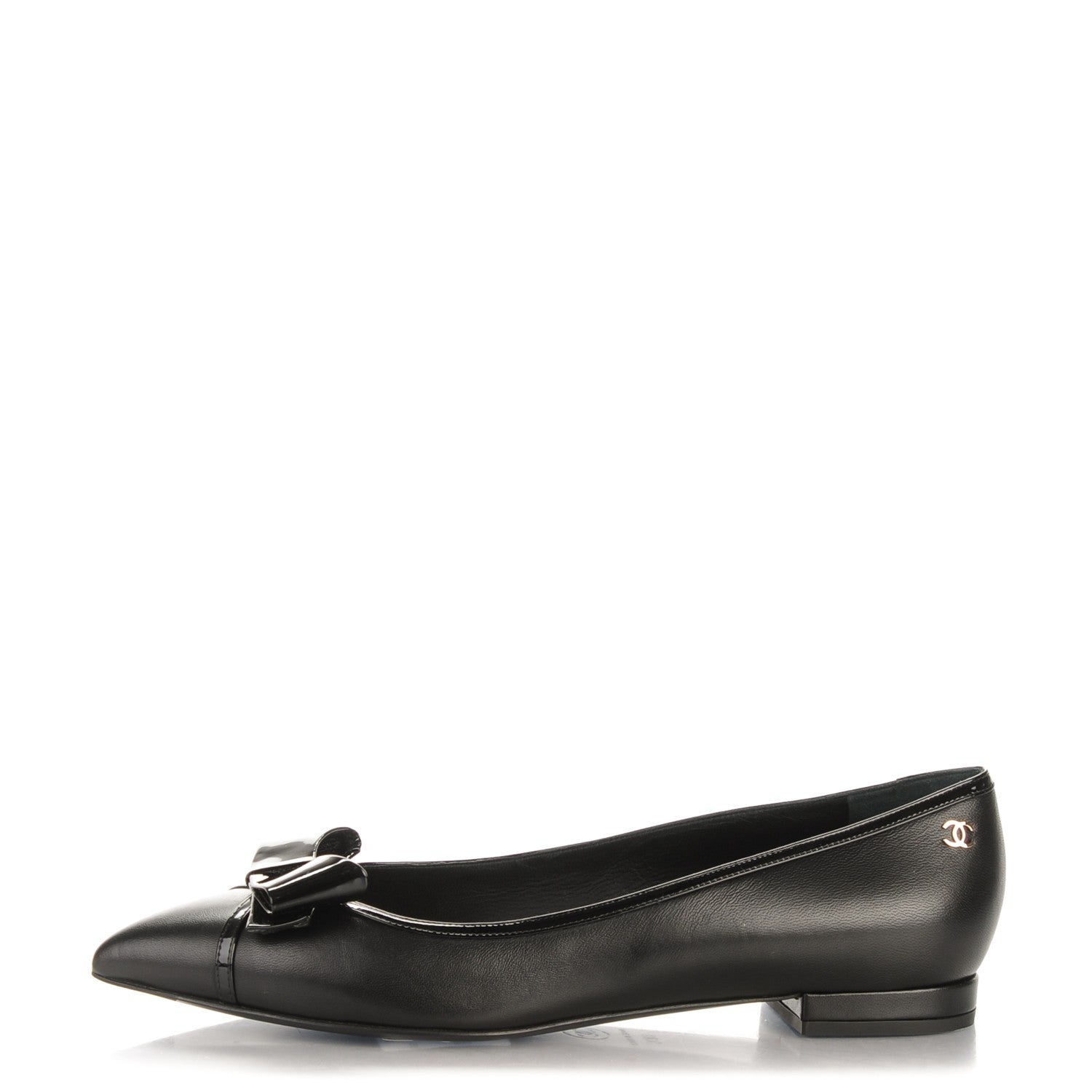 Chanel Lambskin Patent Pointed Toe Ballerina Bow Flats 38.5 Black 1 of 7