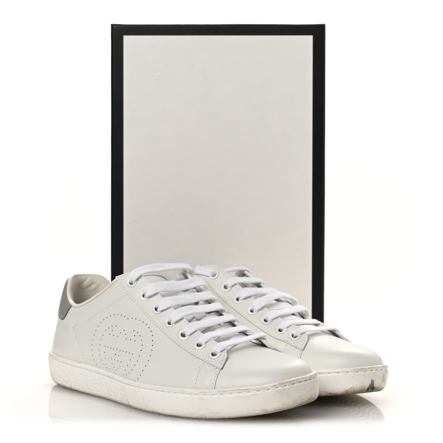 Gucci Calfskin Interlocking G Perforated Womens Ace Sneakers 39 White Grey Sky 11 of 11