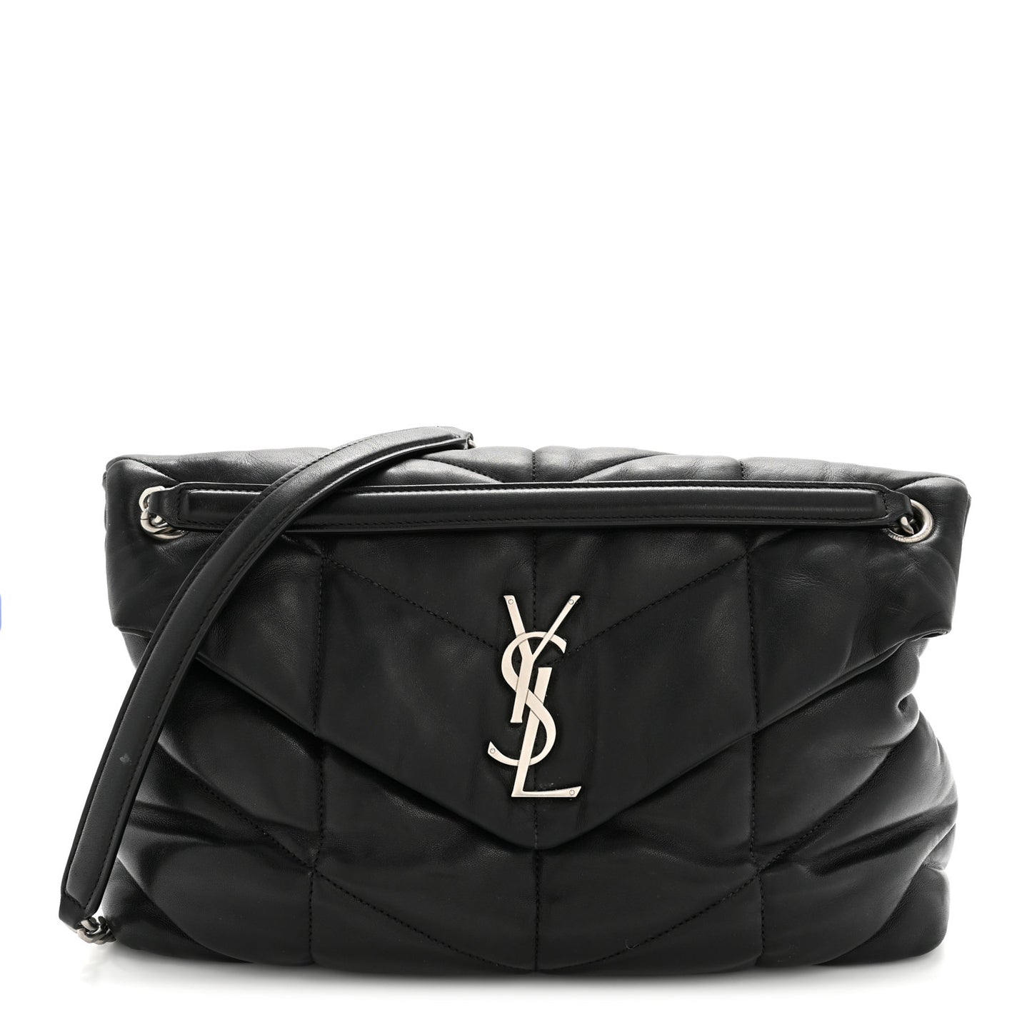 Lambskin Quilted Medium Loulou Puffer Monogram Chain Satchel Black