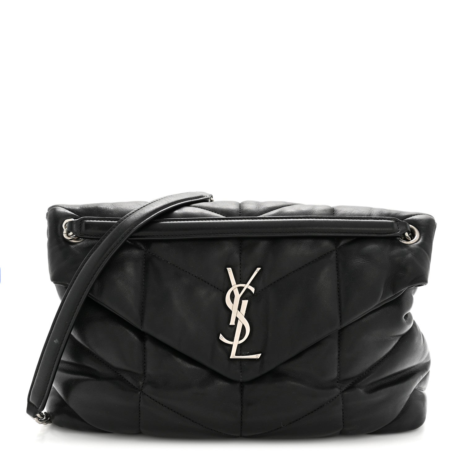 Saint Laurent Lambskin Quilted Medium Loulou Puffer Monogram Chain Satchel Black 1 of 13
