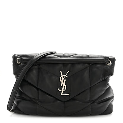 Saint Laurent Lambskin Quilted Medium Loulou Puffer Monogram Chain Satchel Black 1 of 13