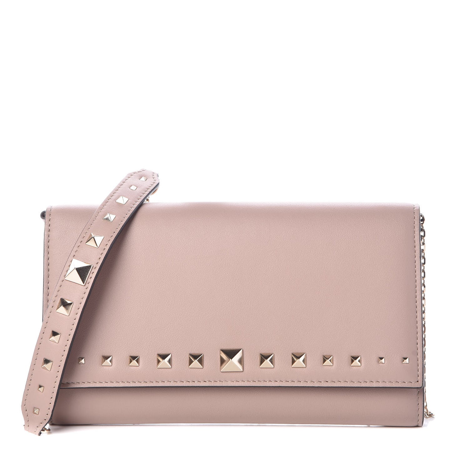 Vitello Rockstud Crossbody Wallet on Chain Poudre