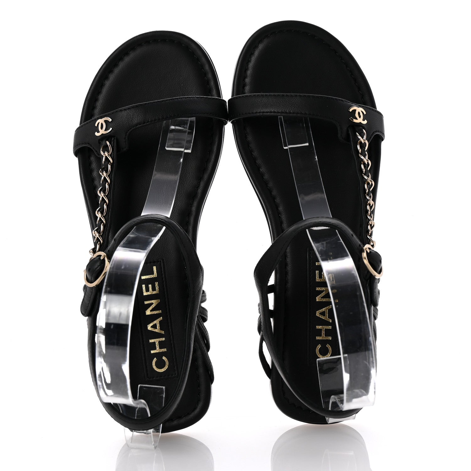 Chanel Lambskin Chain Sandals 38.5 Black 2 of 10