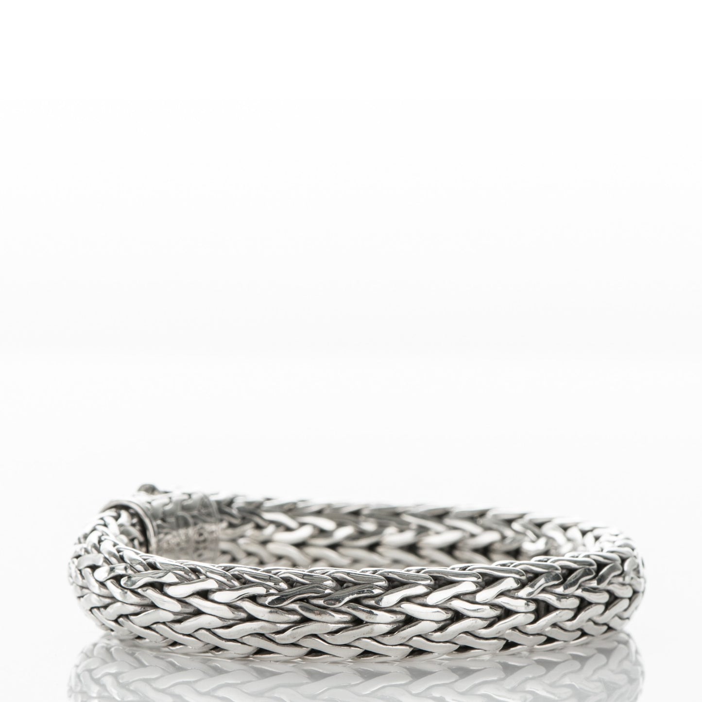 Sterling Silver Pave Diamond Medium Classic Chain Clasp Bracelet