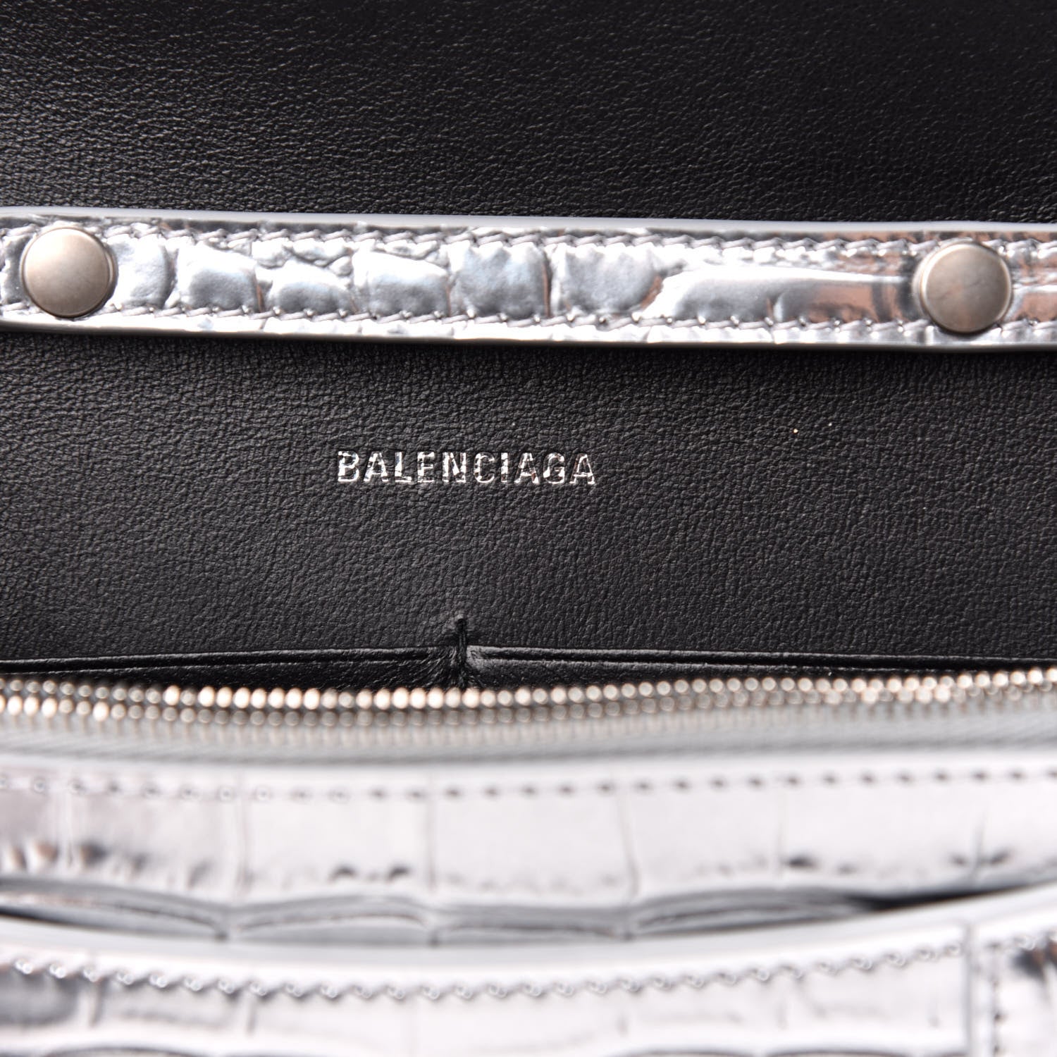 Balenciaga Metallic Calfskin Crocodile Embossed Hourglass Chain Bag Silver 6 of 9