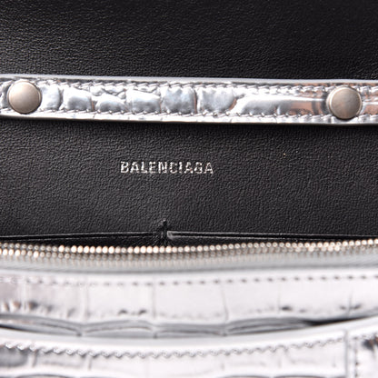Balenciaga Metallic Calfskin Crocodile Embossed Hourglass Chain Bag Silver 6 of 9