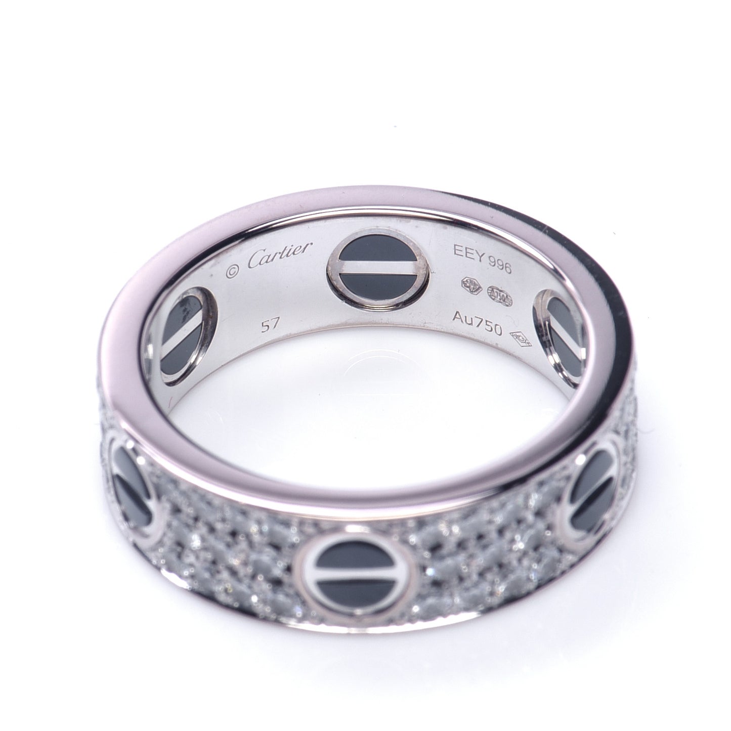 18K White Gold Diamond Ceramic LOVE Paved Ring 57 8