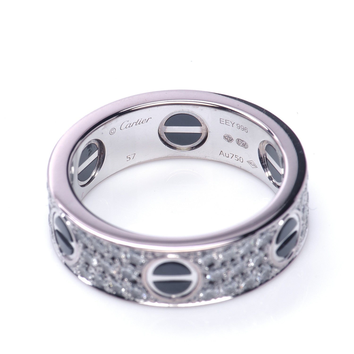 Cartier 18K White Gold Diamond Ceramic LOVE Paved Ring 57 8 6 of 7