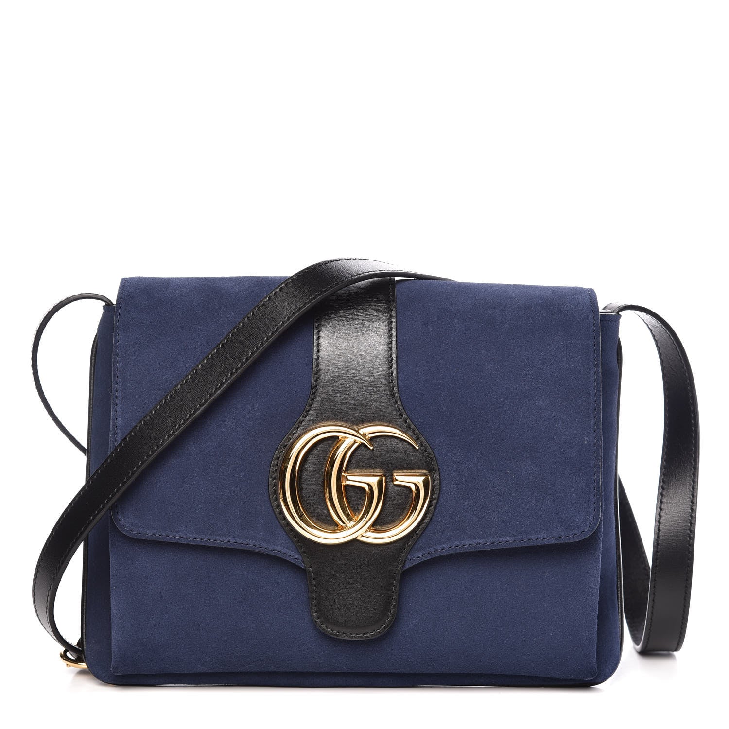 Gucci Suede Medium Arli Flap Shoulder Bag Blue Ink Black 1 of 10