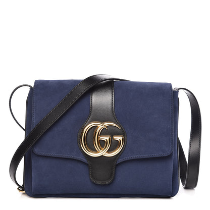 Gucci Suede Medium Arli Flap Shoulder Bag Blue Ink Black 1 of 10
