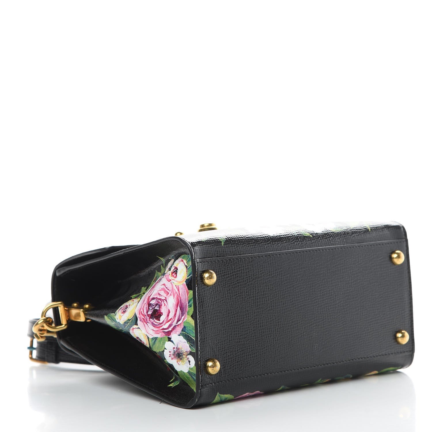 Dolce & Gabbana Grained Calfskin Floral Printed Medium Welcome Satchel Black White 4 of 12