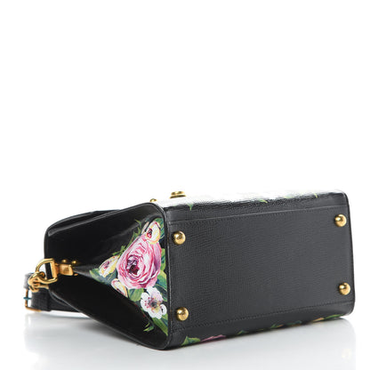 Dolce & Gabbana Grained Calfskin Floral Printed Medium Welcome Satchel Black White 4 of 12