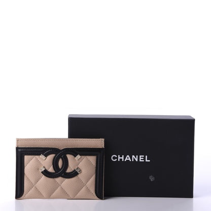 Chanel Caviar Quilted Filigree Card Holder Beige Black 11 of 11