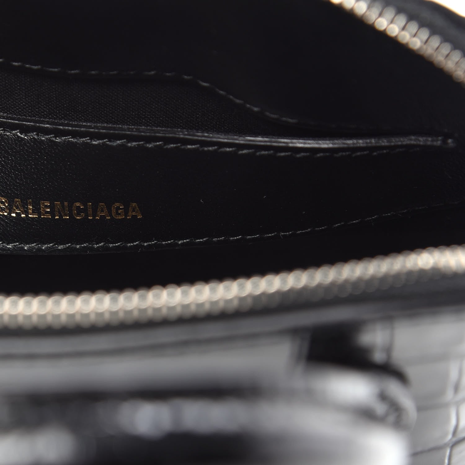 Balenciaga Shiny Calfskin Logo Crocodile Embossed XXS Ville Top Handle Bag Black White 6 of 10