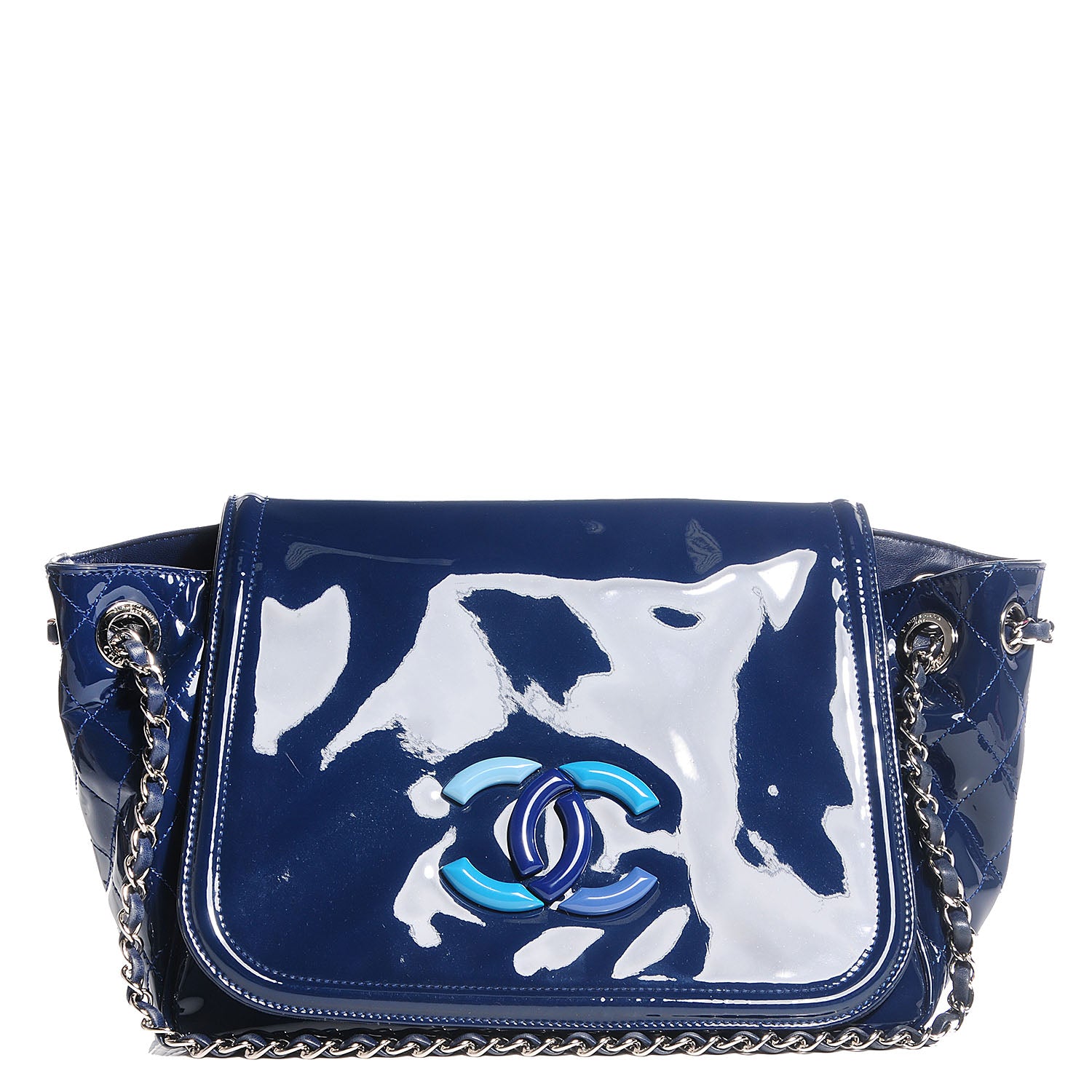 Chanel Vinyl CC Lipstick Accordion Flap Blue 1 of 7