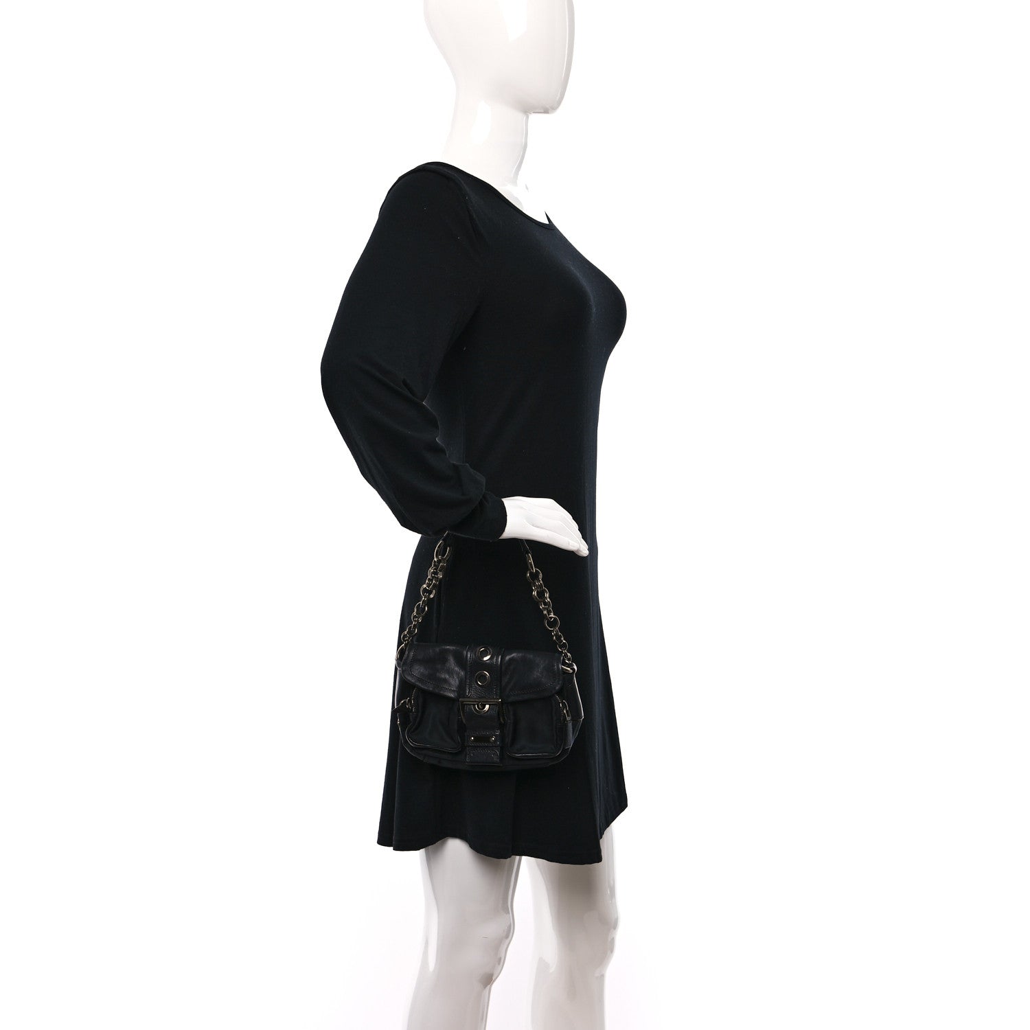 Prada Soft Calfskin Buckle Shoulder Bag Black 3 of 8