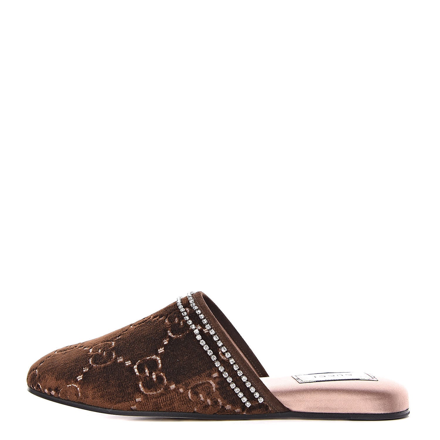 Gucci Velvet GG Monogram Crystal Womens Slippers 38.5 Brown Vintage Cocoa 1 of 9