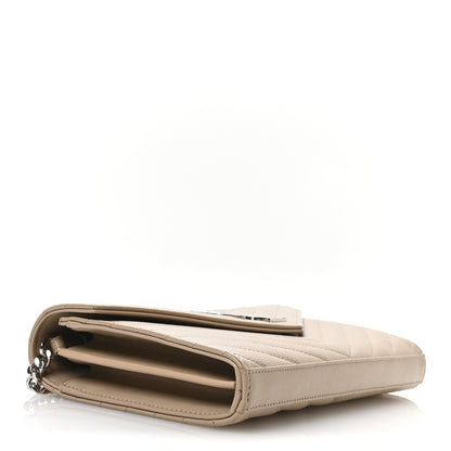 Saint Laurent Grain De Poudre Matelasse Chevron Monogram Chain Wallet Dark Beige 4 of 10